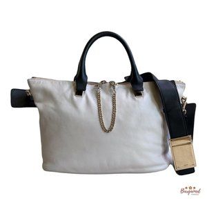 Authentic CHLOE Black/Natural Leather Two-Tone Medium Baylee Tote Bag